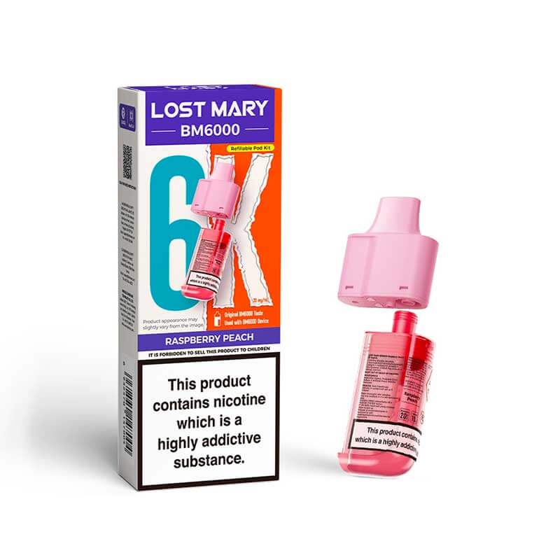 lost mary peach vape Lost Mary BM6000 Raspberry Peach Replacement 2ml Pod+10ml Refill 20mg