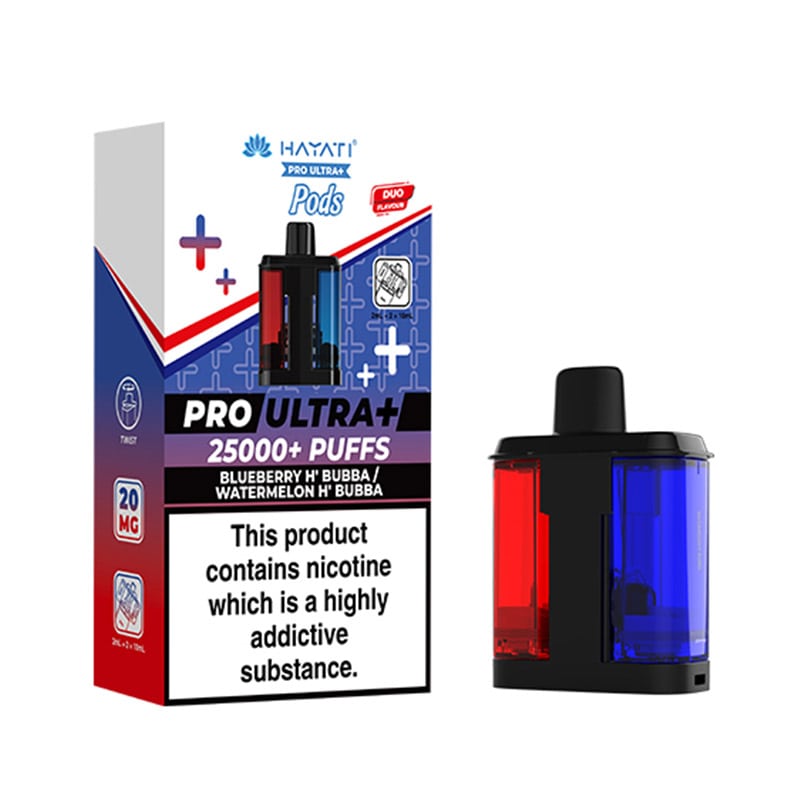 Hayati Pro Ultra Plus 25k Blueberry H Bubba / Watermelon H Bubba Prefilled Pod + Refill