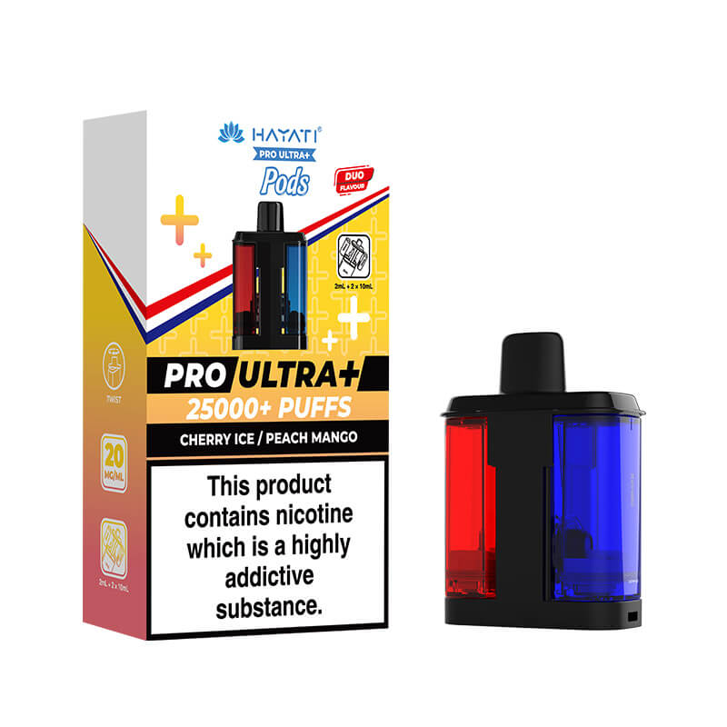 Hayati Pro Ultra Plus 25K Cherry Ice & Peach Mango Prefilled Pod + Refill