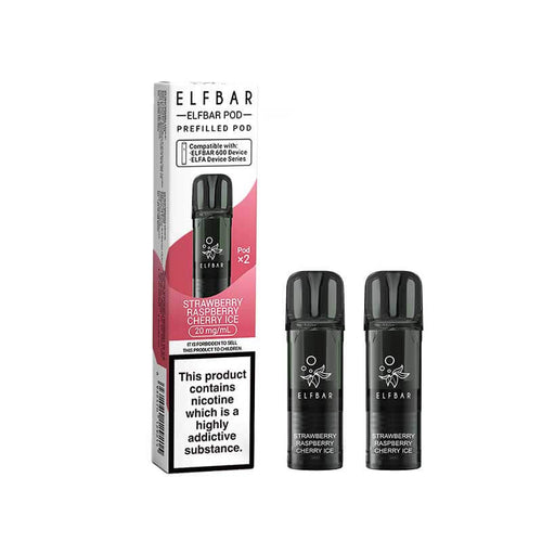 Elf Bar 600 Strawberry Raspberry Cherry Ice Prefilled Vape Pods 20mg - 2PK