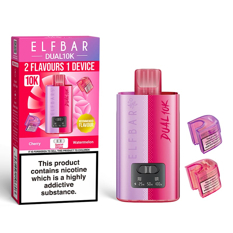 ELFBAR Dual 10K Prefilled Pod Kit - Dual Flavour 5ml Refills, 850mAh Rechargeable Battery, Quick Flavour Switch | Vapestore UK ELFBAR Dual 10K Prefilled Pod Kit - Dual Flavour 5ml Refills, 850mAh Rechargeable Battery, Quick Flavour Switch | Vapestore UK