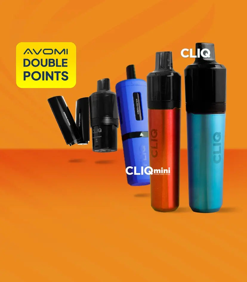 Avomi pod kits and pods arranged with double points message