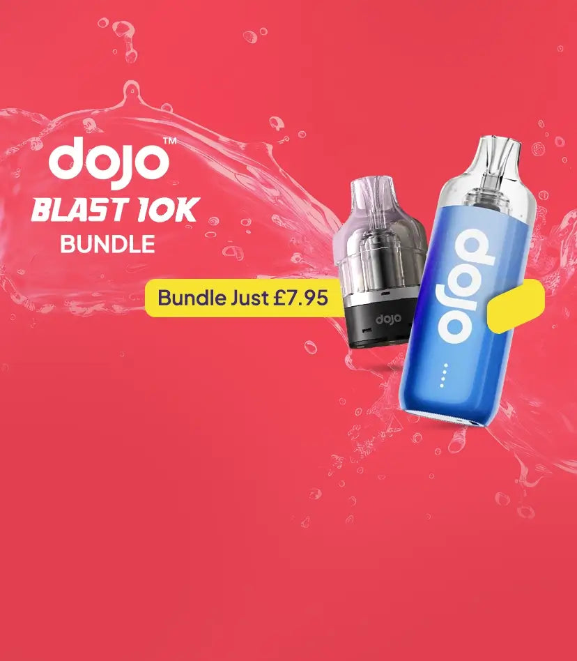 Dojo Blast 10k pod kit + pod for just £7.95 on a watery splash dark peach background