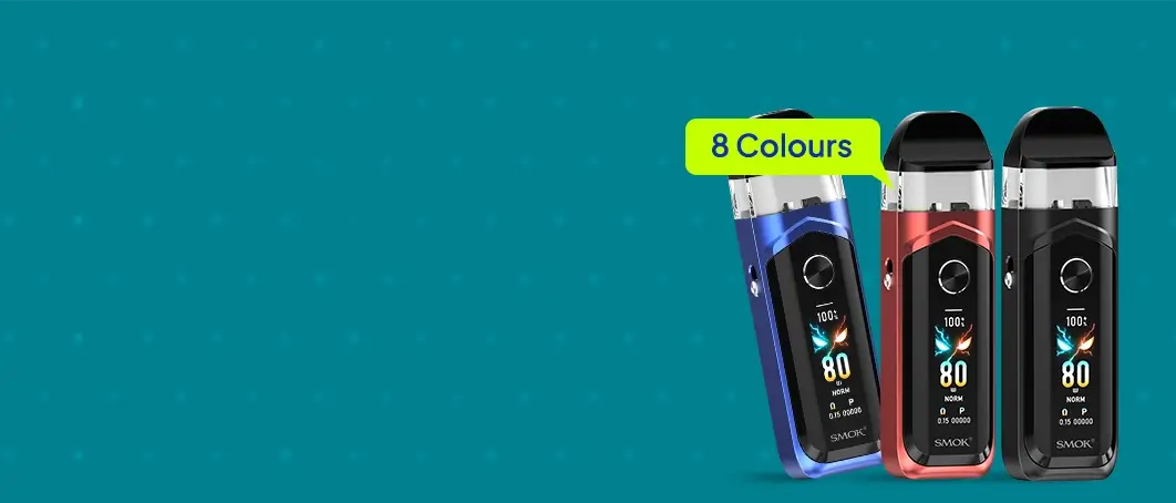 SMOK Nord 6 pod kit in 8 colours on a turquoise background