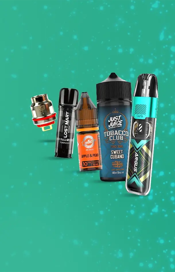Clearance vape products on a snowy green background