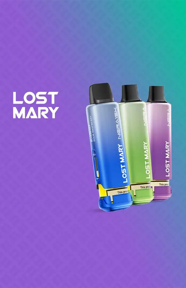 Lost Mary Nera 15/30k pods on a blue purple background
