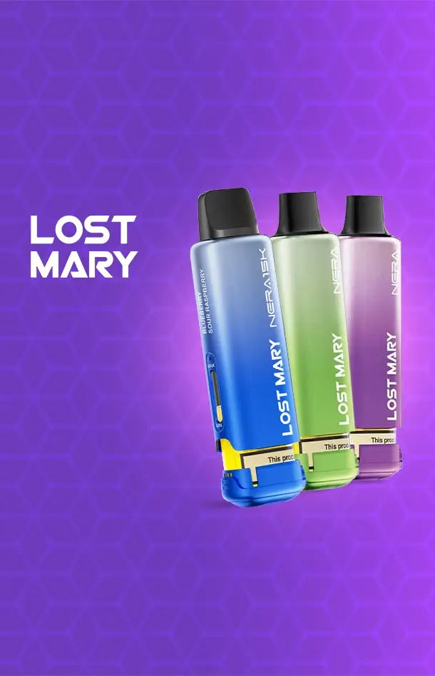 Lost Mary Near 30k pods lined up on a purple crosshatched graduated background