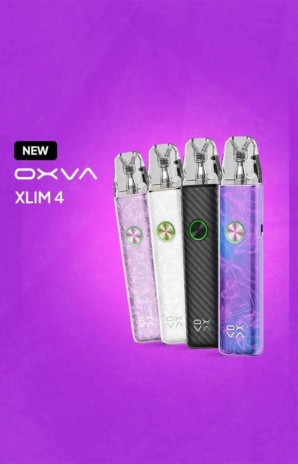 New Oxva Xlim 4 pod kits in a row on a vibrant pink/purple background