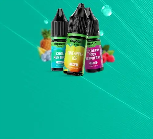 Dojoliq nic salts arranged together on a lined aqua green background