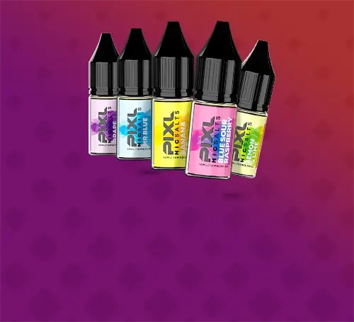 New PIXL nic salts collected together on a pink/purple background