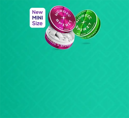 2 new mini sized Nordic Spirit nic pouch cans on a green background