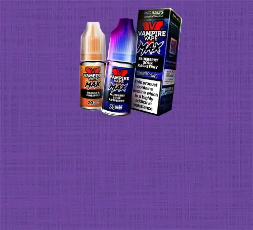 Vampire Vape Max e-liquid on a purple background