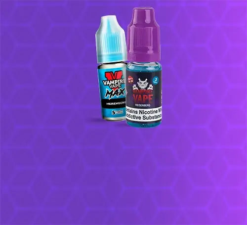 Vampire Vape Heisenberg e-liquids on a purple crosshatched graduated background