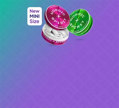 New Nordic Spirit Mini nicotine pouches on a blue purple background