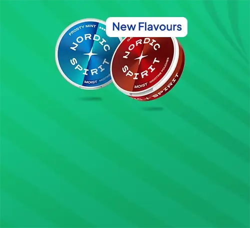 2 Nordic Spirit cans with new flavours message on a green striped graduated background