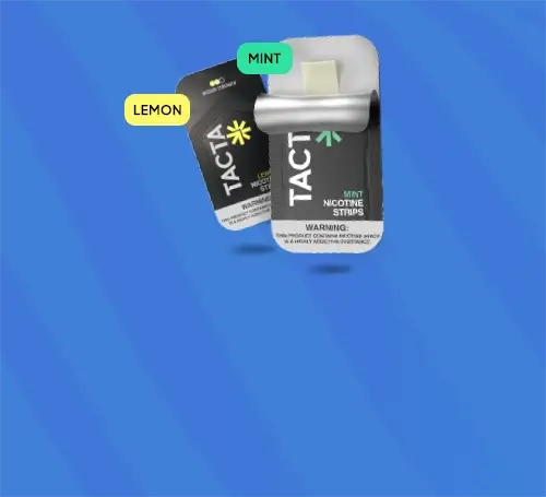 Tacta nicotine strips in lemon and mint flavours arranged next to one another
