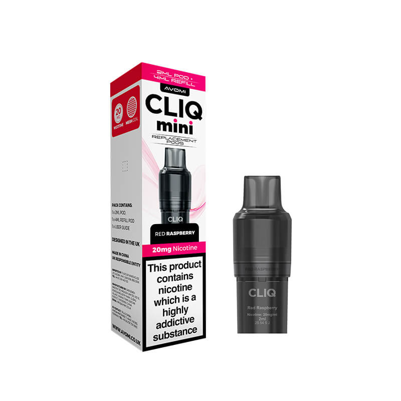 Avomi CLIQ Mini Prefilled Vape Pod + Refill - Red Raspberry