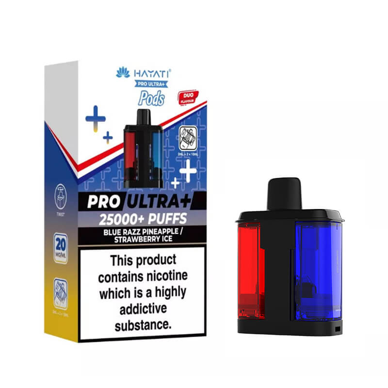 Hayati Pro Ultra Plus 25K Blue Razz Pineapple & Strawberry Ice Prefilled Pod + Refill
