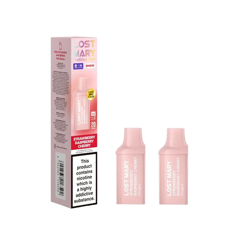 Lost Mary BM600 Strawberry Raspberry Cherry Prefilled Vape Pods 20mg - 2PK