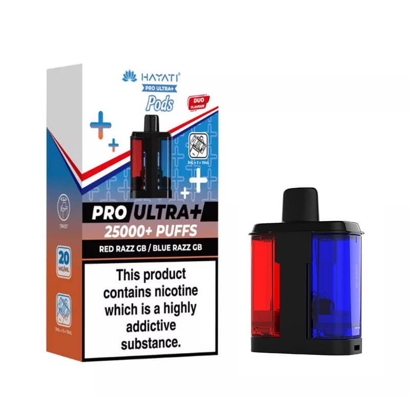 Hayati Pro Ultra Plus 25K Red Razz GB & Blue Razz GB Prefilled Pod + Refill