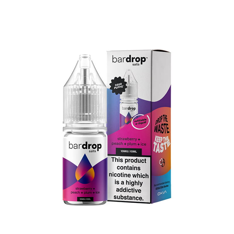 Bar Drop Strawberry Peach Plum Ice 10ml Nic Salts E-Liquid